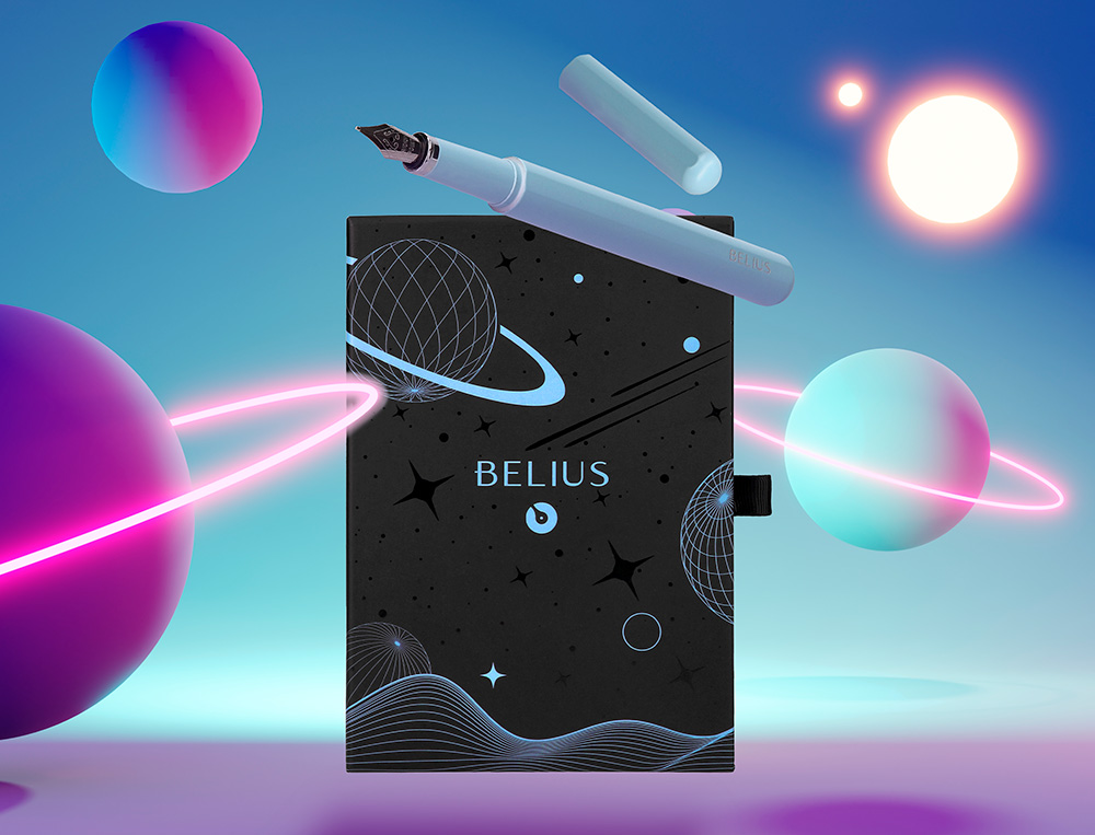 PLUMA Y FUNDA DE SIMILPIEL BELIUS SPACE B COLOR MINIMALISTA AZUL TINTA AZUL CAJA DE DISEO