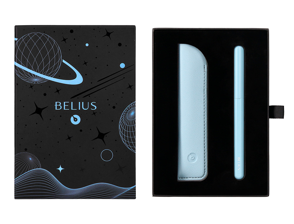 PLUMA Y FUNDA DE SIMILPIEL BELIUS SPACE B COLOR MINIMALISTA AZUL TINTA AZUL CAJA DE DISEO